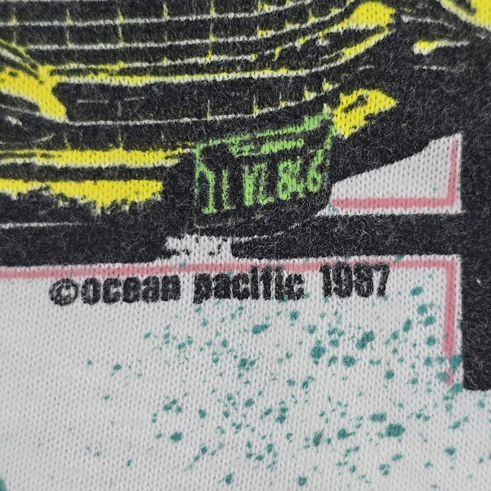 Vintage 1987 OP Ocean Pacific Cruz Tee USA‎ Made White Graphic T-Shirt - Picture 3 of 11